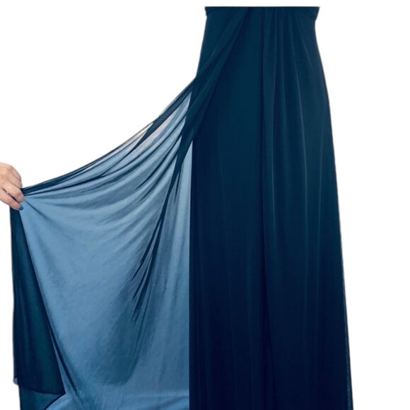 Betsy & Adam Size 6 Black Evening Gown With Rhinestone V-Neckline & Spaghetti St - Picture 8 of 12